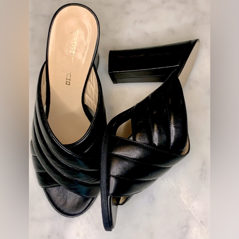 Block Heel Mule Leather